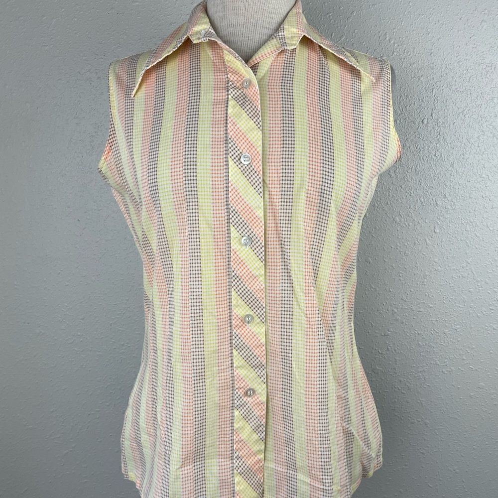Vintage 70’s Permanent Press Sleeveless Button Down Shirt Size 34 EUC